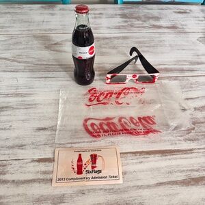 World of Coke Bottle, Coke A Cola Bag, 2013 Admission 6 Flags Ticket & Glasses